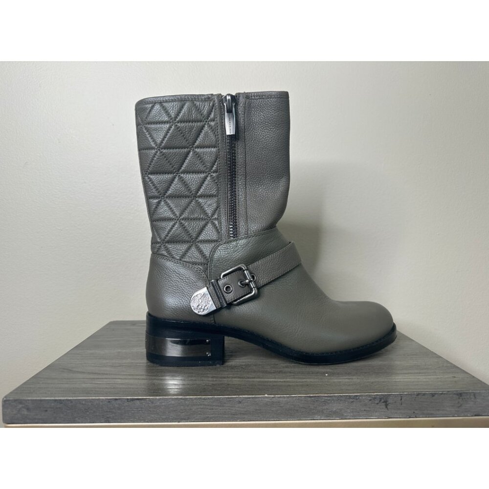 Vince Camuto Waveera Quilted Moto Boots Olive Gray Size 10W